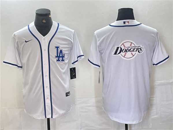 Mens Los Angeles Dodgers Team Big Logo White Cool Base Stitched Baseball Jerseys